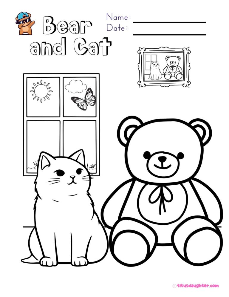 Bear and Cat Coloring Page