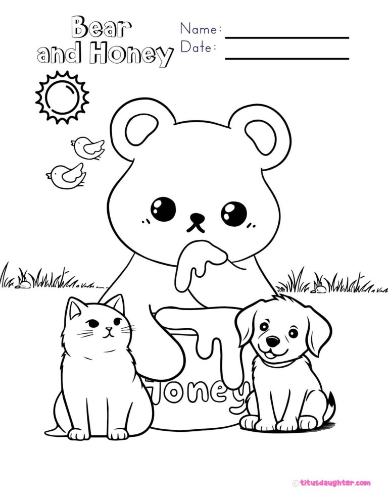 Bear and Honey Coloring Page